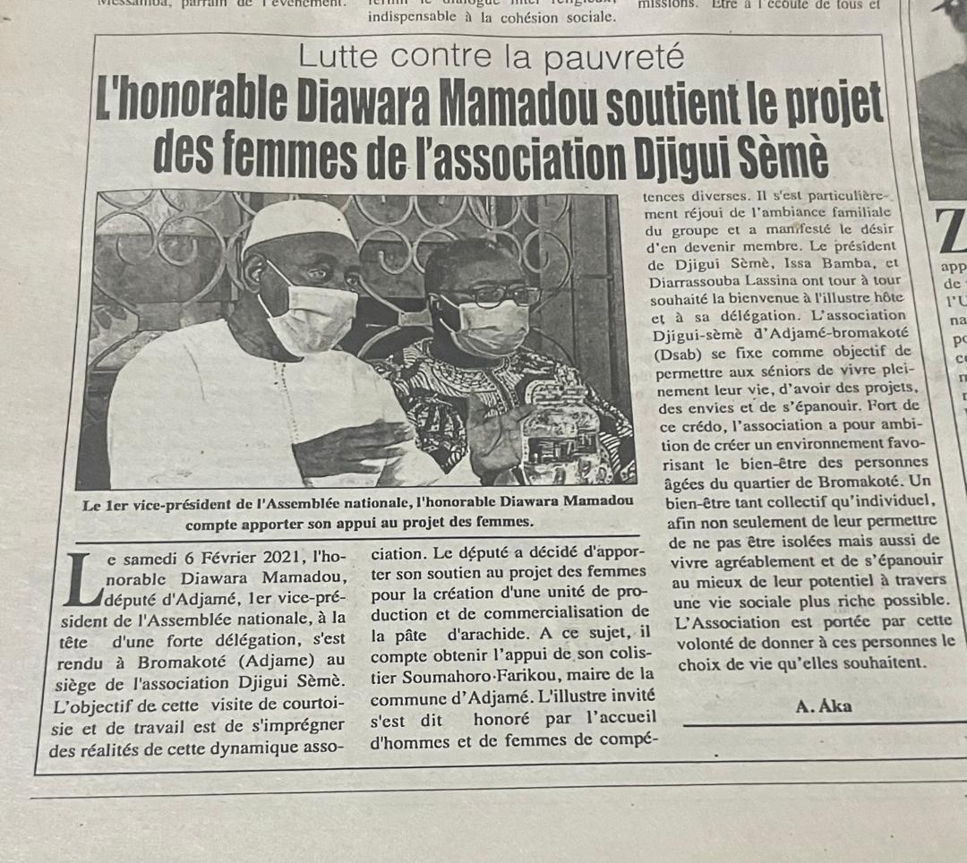 Adjamé-Bromakoté : L’honorable Diawara Mamadou apporte un soutien de poids à l'unité de production de Djigui-Sèmè